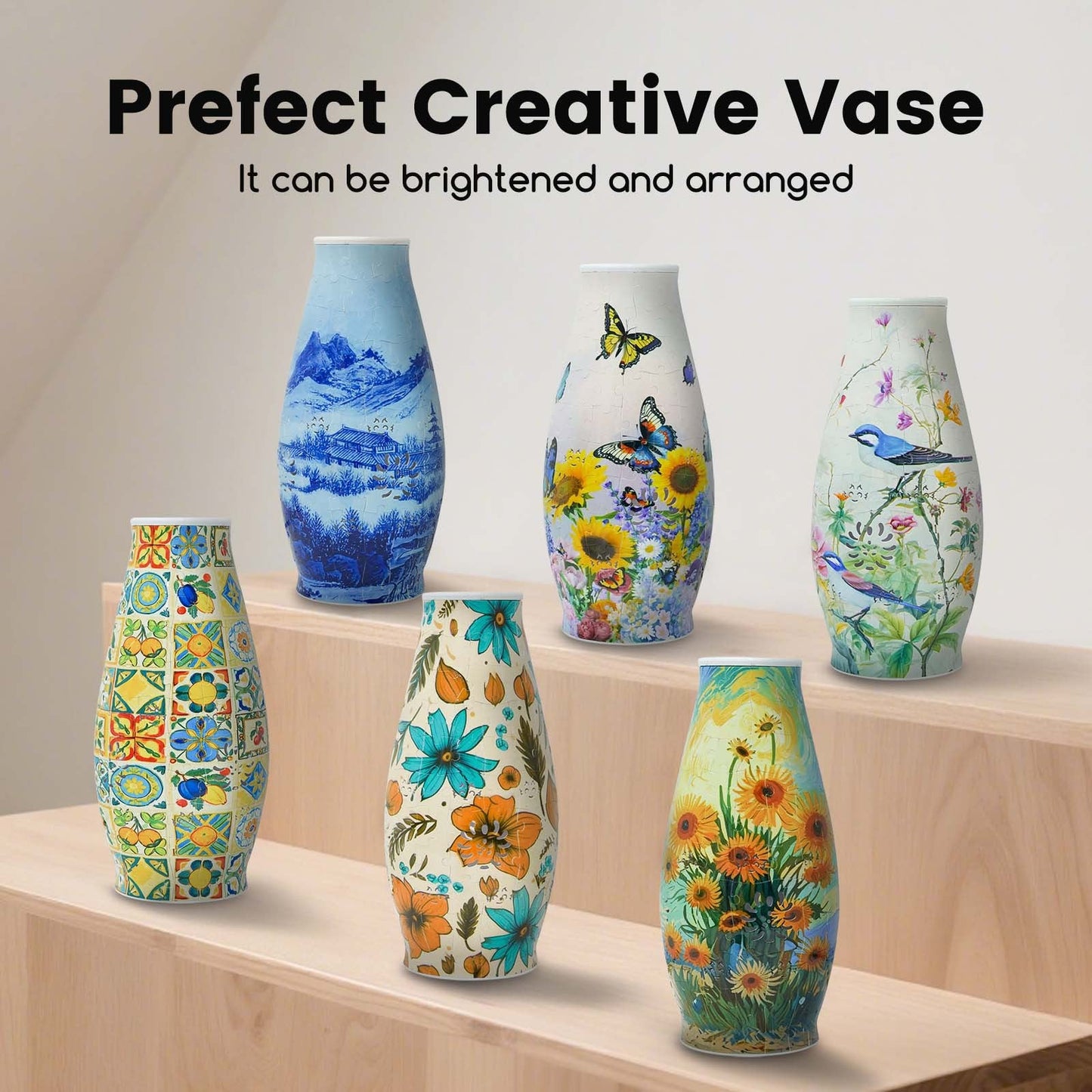 Unique 3D Puzzle Flowers Vases With Led Lights