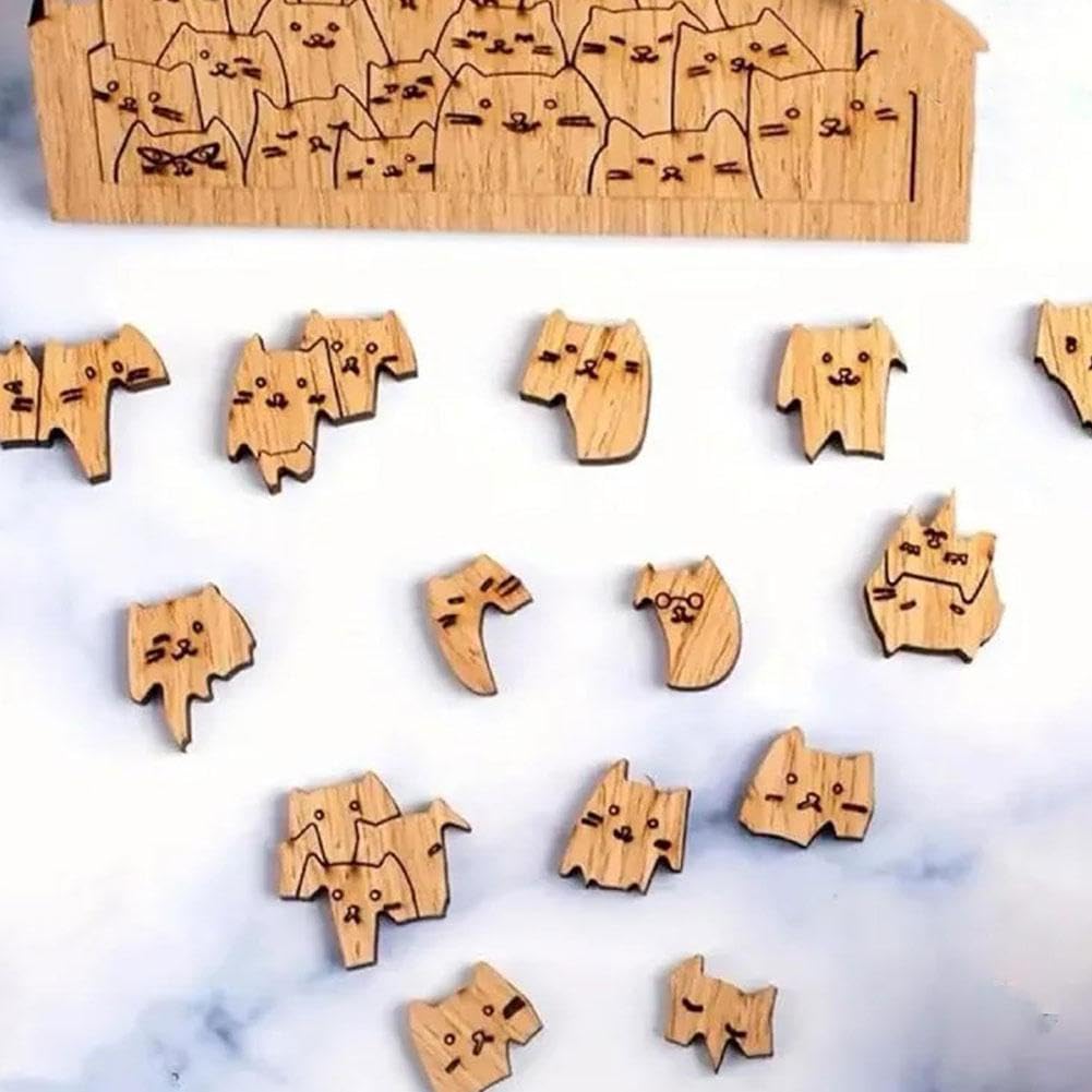 One Hundred Cats Shaped Tray Wooden Jigsaw Puzzle